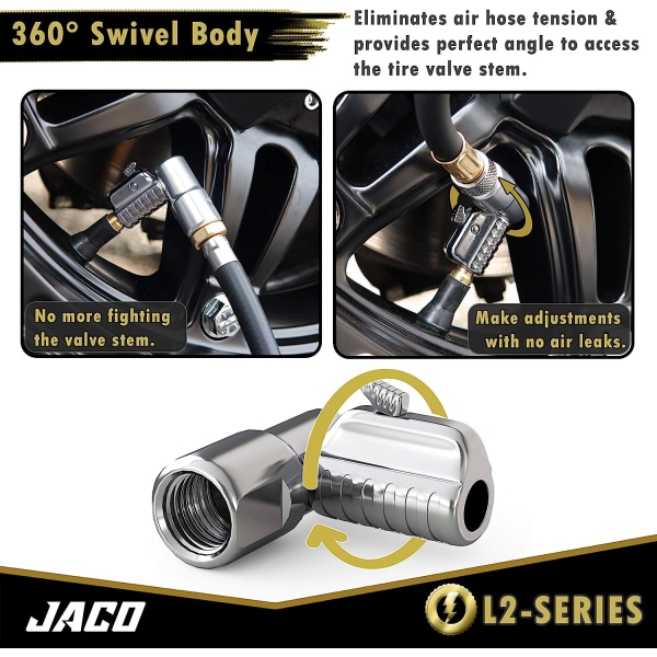 JACO Lightning L2-serien däckluftchuck - 1/4&#34; F-NPT | Open Flow (2-pack)
