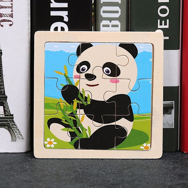 11x11cm Träpussel för barn Tecknad Djurtrafik Tangram Träpusselleksaker Pedagogiska sticksågsleksaker för barn Presenter C 4-panda