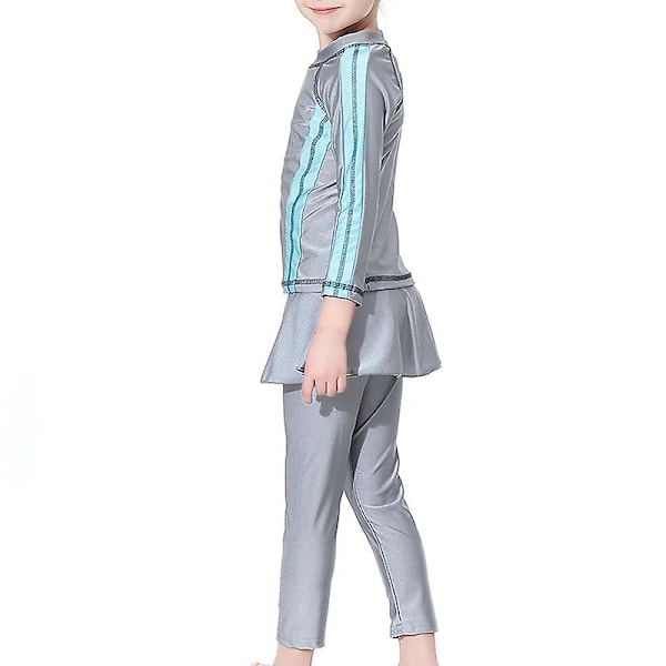 Modest Burkini Badkläder Barn Flickor Muslimska Islamiska Baddräkt Strandkläder Grey 12-13 Years