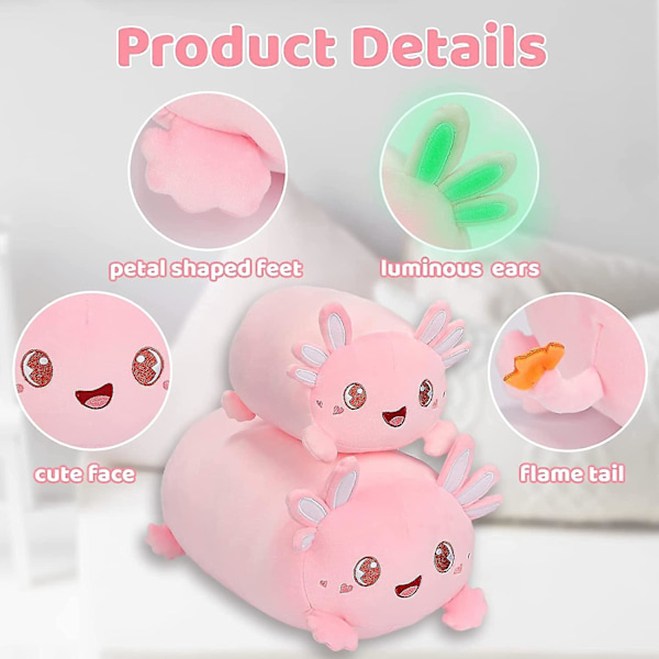 Söt rosa Axolotl plyschkudde 8" självlysande salamander Axolotl gosedjur, mjuka kawaii plyschar Kramar plysch squishy kudde Leksakspresenter Fo