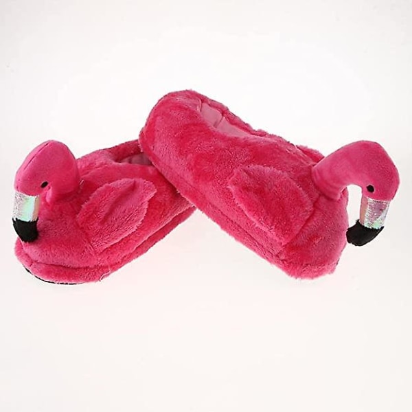 Plysch tofflor för vuxna unisex flamingo tofflor för vinter höst (cv-3) rose red