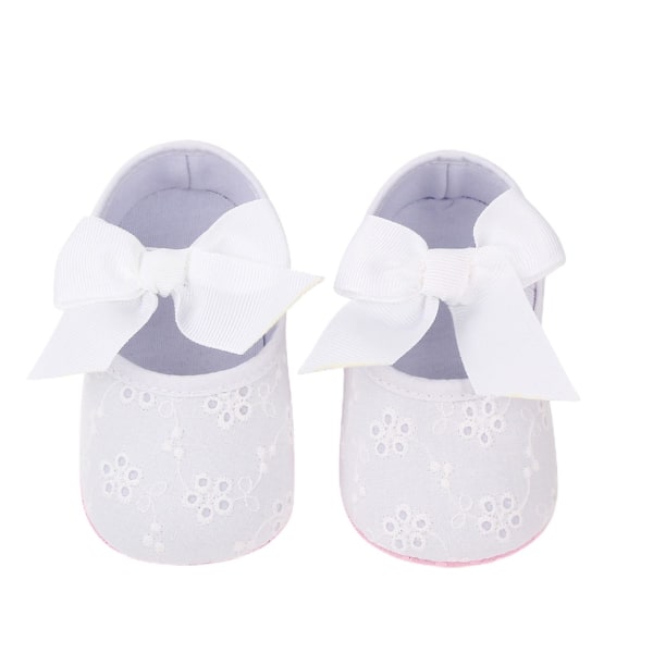 Fianao 1 par Prewalker Skor Bowknot Design Antisladd Baby Girls Spjälsäng Skor för våren White 12 cm