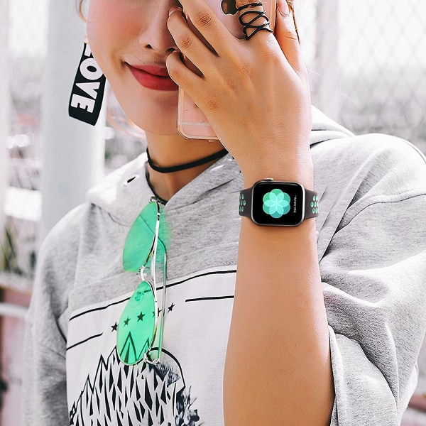 Apple Watch -armband som andas i mjuk silikon, mörkgrå cyan