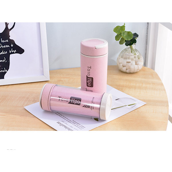 Wheat Cup Miljöskydd vete dubbellagers förseglad vattenkopp transparent pink