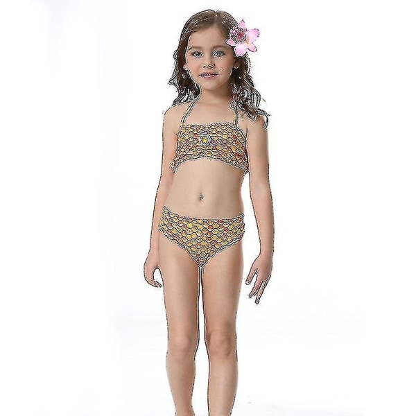 Barn Flickor Mermaid Tail Bikini Set Badkläder Baddräkt Simdräkt Orange 8-9 Years