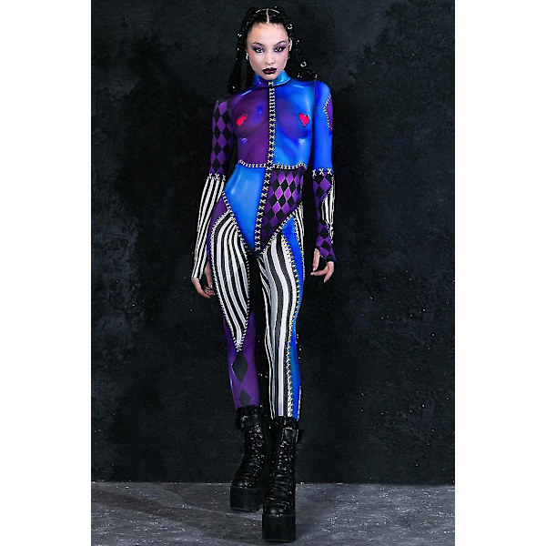 Harlekindräkt, Halloweendräkt för vuxna, Halloweendräkt för kvinnor, Flygdräkt, Cirkusdräkt, Cosplaydräkt, Harlekinbodysuit
