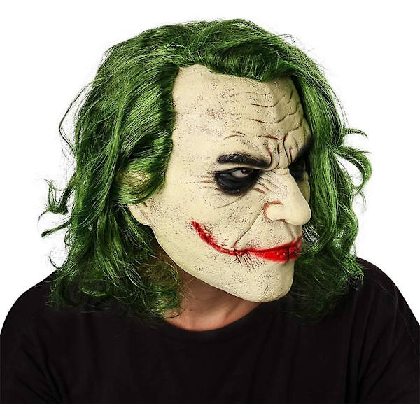 Joker Latex Mask Huvudbonad Joker Cos Halloweenjoker Arthur Fleck Latex Head Mask Cosplay Skräck Skräck Clown Skrämmande Mask Grönt hår Peruk Hallow