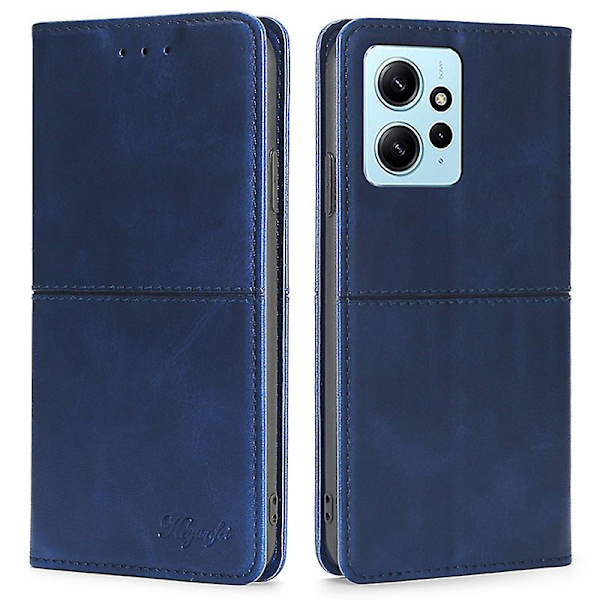 För Xiaomi Redmi Note 12 4g Korthållare Cover Kohud Texture Pu Läderställ Phone case Shell Blue