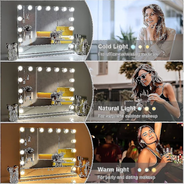 Hollywood Mirror USB Makeup Lights Led-lampa tänd 10 glödlampor 3 ljuslägen Bordsskiva Väggmonterad Cosm Endast glödlampor, inte speglar null none