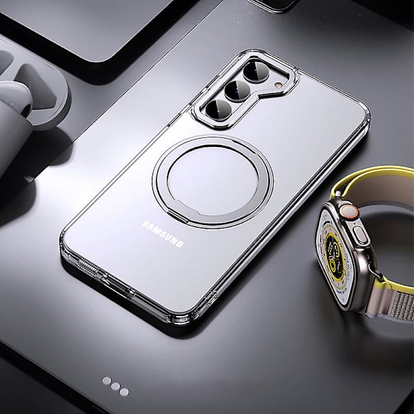 För Samsung Galaxy S23+ Ring Kickstand Case Kompatibel med Magsafe, Tpu+akryl+zinklegering Matt cover Silver