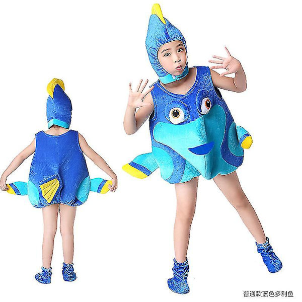 Barn bläckfisk Havsdjur Nemo Dory Cosplay kostym Blå Orange Jumpsuit Huvudbonader Kostymer för pojkar och flickor Halloween festkläder Normal Blue 100cm
