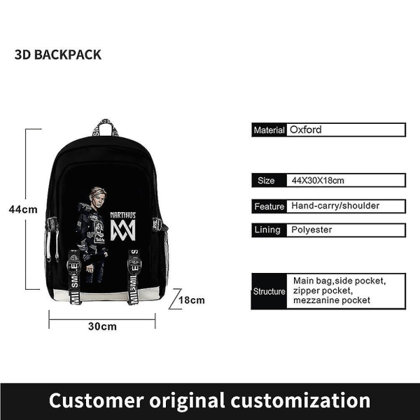 Marcus & Martinus Casual 3d Digital Print Ryggsäck för män och kvinnor A