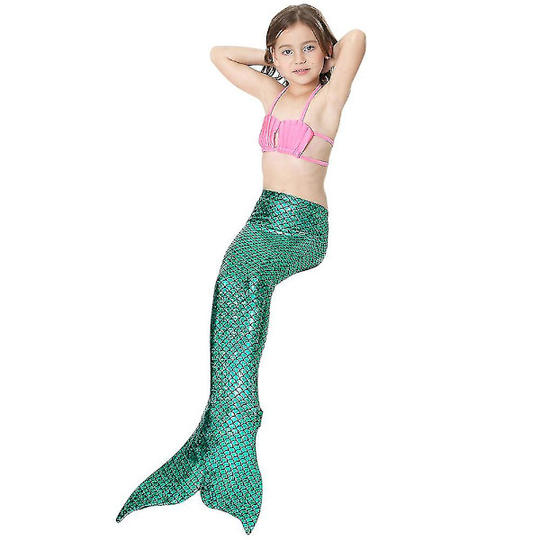 3 st Barn Flickor Bikini Halter Neck Toppar Brief Set Mermaid Tail Baddräkt Badkläder Green 5-6 Years