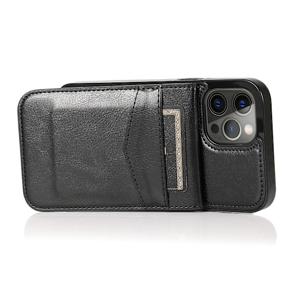 Läderbelagd Tpu Kickstand Case För Iphone 12 Pro Max, Korthållare Mobiltelefon Cover Black
