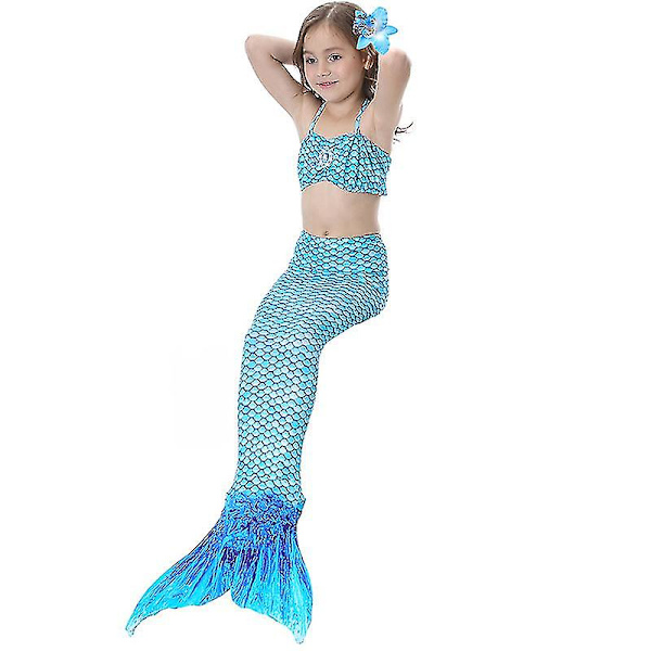 Girls Mermaid Tail Baddräkt Bikini Set Badkläder Simdräkt Bad Blue 4-5 Years