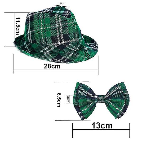 St Patricks Day hatt för vuxna med fluga Grön pläd Irish Day Accessoarer Presenter