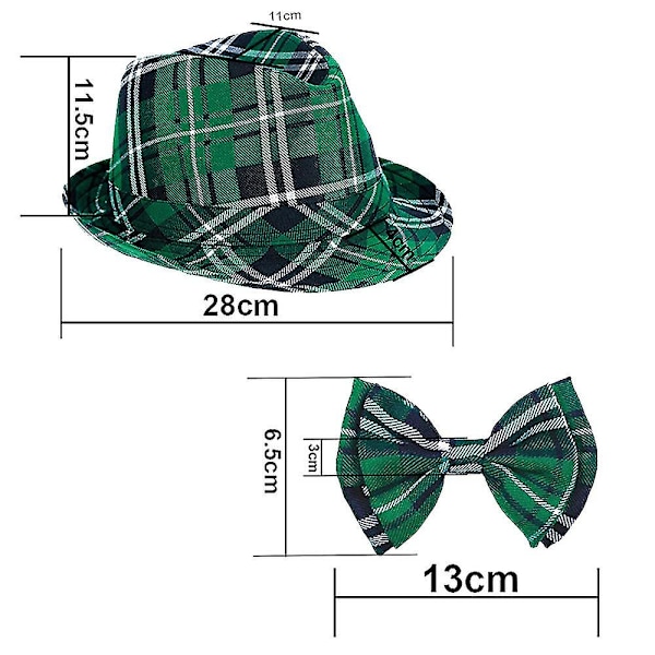 St Patricks Day hatt för vuxna med fluga Grön pläd Irish Day Accessoarer Presenter