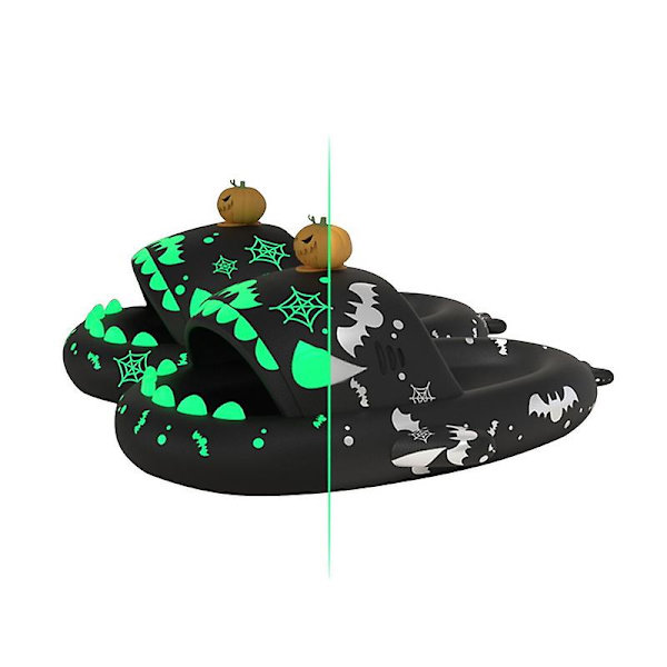 Kvinnor Män Luminous Shark Tofflor Halloween Pumpa Tofflor Xmas Kreativa presenter Husskor Jul Unisex Rutschbanor för hem Black 38-39