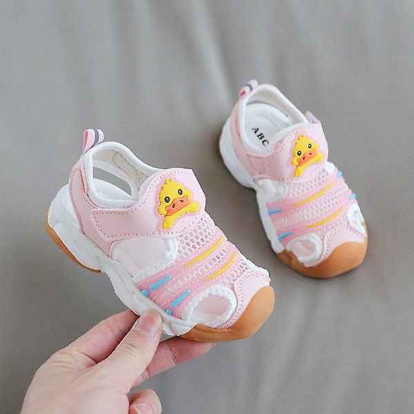 Flickor Platt Promenad Sandaler Lättvikt Utomhus Småbarnsskor Magiska Tejp Flats Pink EU 24