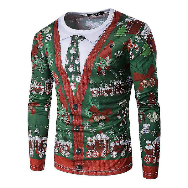 Män Jul Roligt print ful T-shirt Xmas Party Casual Nyhet Långärmade toppar CT293 M