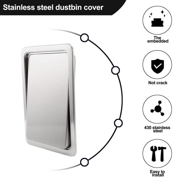 Rostfritt stål soplucka Cover soptunna lock spolning Inbyggd balans Sväng klaff soplock för Silver none
