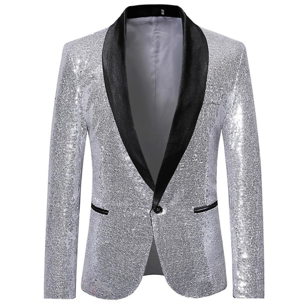 Allthemen Herrmode Paljett Casual Blazer Wediing Celebration Kostymjacka Silver XL