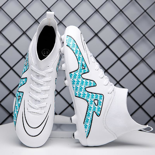 Fotbollsskor för män Halkfria fotbollsskor Klossar Gräs High-Top Utomhus/Inomhusträning Atletisk Sneaker Ck15-1 White 41
