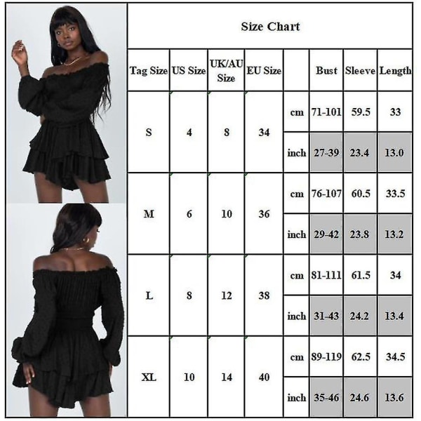 Kvinnor Off Shoulder Långärmad Romper Shorts Ruffle Jumpsuit Playsuit Black L