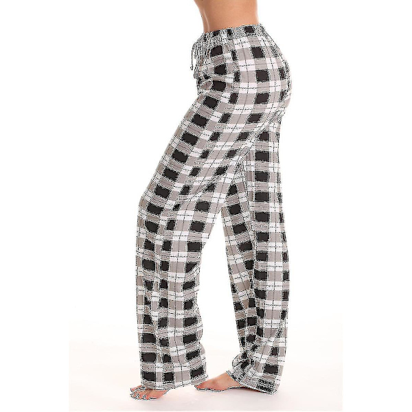 Damrullar i flanell med fickor för kvinnor, mjuka rutig pyjamasbyxor i flanell för kvinnor black L
