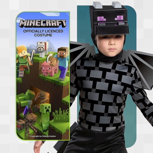 Minecraft Ender Dragon Costume Kids Black, fancy Dress Up Outfit M