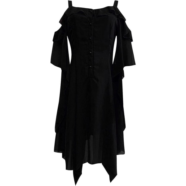 Renaissance Faire Costume Kvinnor Sexig Off Shoulder Fairy Dress Plus Size Goth Steampunk Dress Halloween Gothic Dress Black 3X-Large