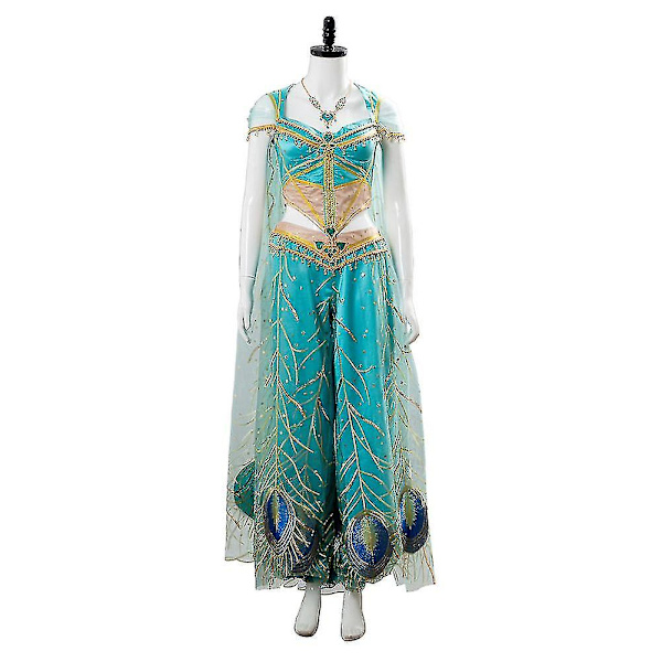 The Movie Aladdin Cosplay Princess Cosplay Jasmine Naomi Scott Grön Blå Klänning Kostym Vuxen Kvinnor Kvinna Halloween Carnival XL