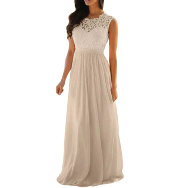Kvinnors spets elegant bröllopsklänning festklänning brudtärnklänningar Beige XL