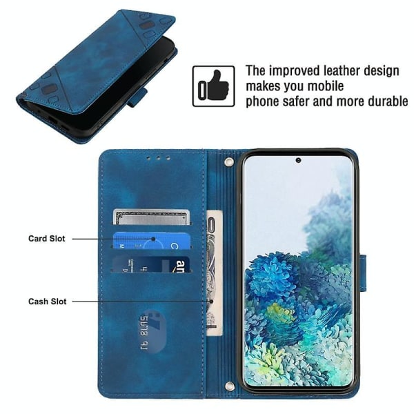 För Samsung Galaxy S20 Phone case i präglat läder med hudkänsla (blå) null none