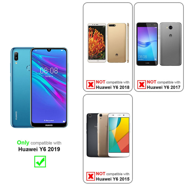 Huawei Y6 2019 Sleeve Cover Case Case - med blommönster och stativfunktion och kortplats FLORAL DARK LILA Y6 2019