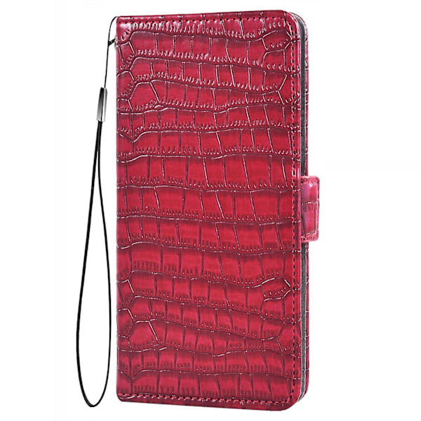 För Samsung Galaxy A22 Crocodile PU Läder Telefon Case Dubbelt magnetiskt cover Red