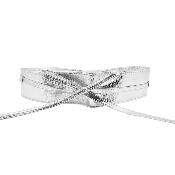 Naievear midjebälte fast mjukt konstläder med brett midjeband för kvinnor Silver Straps style