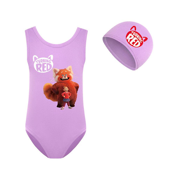 Turning Red Barn Flickor Badkläder One Piece Monokini Baddräkt med Badmössa Cap Set Purple 9-10 Years