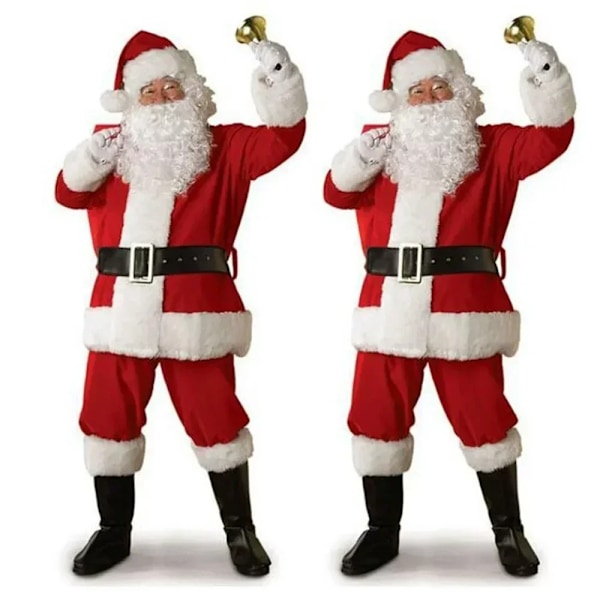 Jultomten Cosplay Kostym Jul Nyår Män Förklädnad Deluxe Klassisk Vuxna Set Karneval Semesterfest Rollspel Juldräkt XL 9PCS