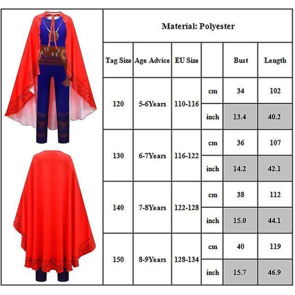 Doctor Strange Kids Cosplay Costume Jumpsuit + Cloak Party Fancy Dress Up Outfit 8-9 Years