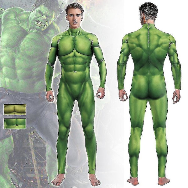 Superhjälte Bruce Banner Hulk Muscle Tights Jumpsuits Kostym Män Kvinnor Halloween Party Performance Zentai Bodysuit L B142-343