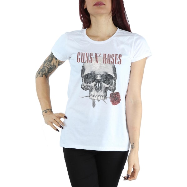 Guns N Roses T-shirt med blomma skalle för kvinnor White Small