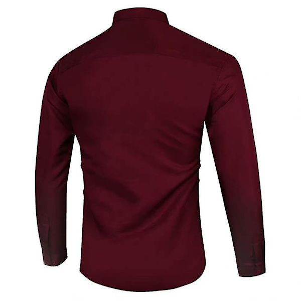 Män Knappar Lapel Neck Långärmad skjorta Passar Casual Plain Business Toppar Wine Red M