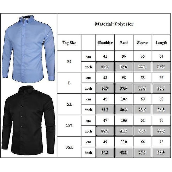 Män Knappar Lapel Neck Långärmad skjorta Passar Casual Plain Business Toppar Lgiht Blue M