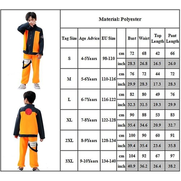 Naruto Anime Barn Cosplay Kostym Uzumaki Naruto Jacka Byxor Halloween Dress Up Outfit Set för pojkar 2XL