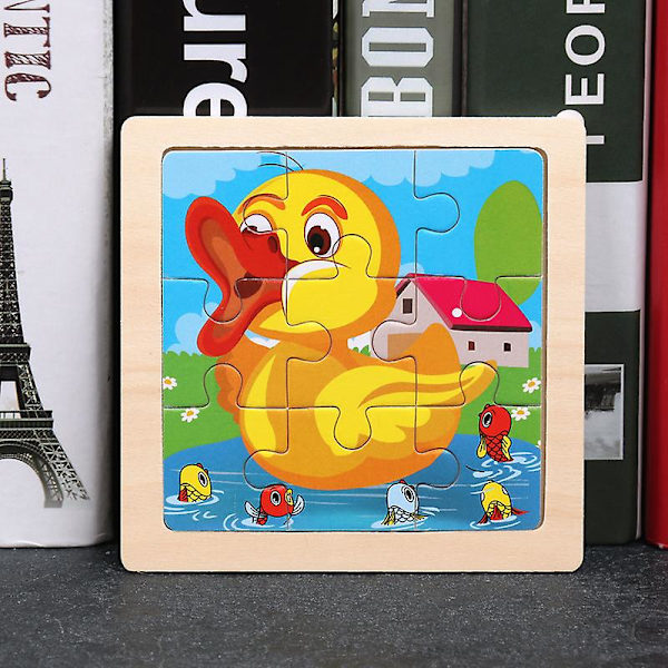 11x11cm Träpussel för barn Tecknad Djurtrafik Tangram Träpusselleksaker Pedagogiska sticksågsleksaker för barn Presenter C 9-duck