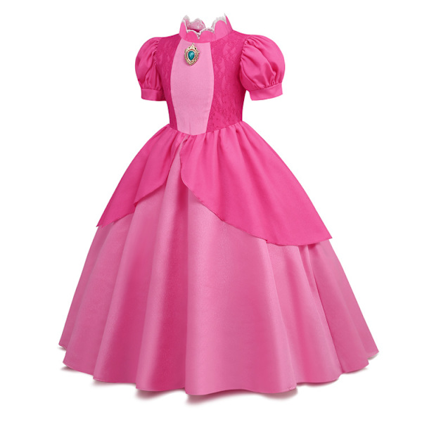 2023 gränsöverskridande flickklänning spets sömnad puffärm Amazon barnklänning cosplay Princess Biji klänning 23028# Rose Red 100cm