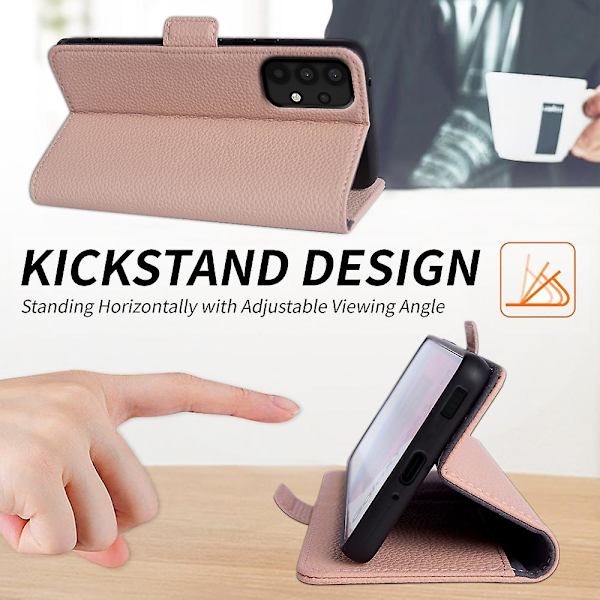 För Samsung Galaxy A33 5g äkta kohudsläder cover Fullt skydd Telefon Flip Case Pink