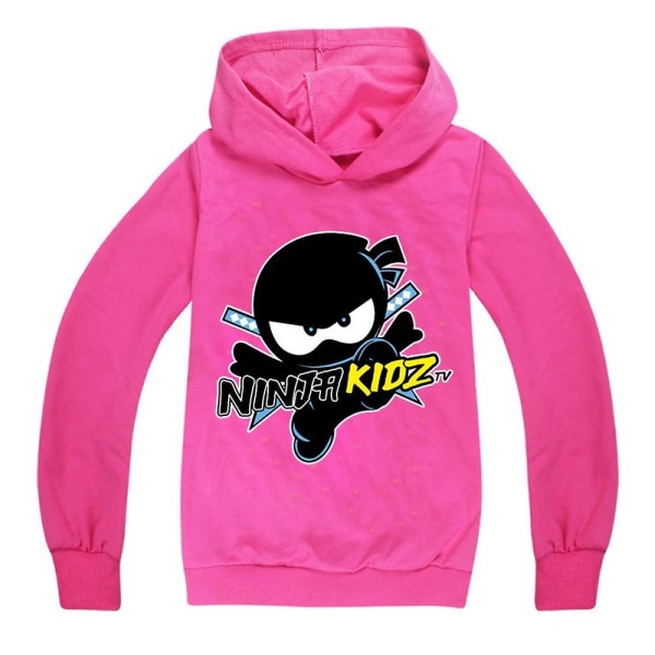 Ninja Kidz Tv- print Barn Pojkar Flickor Luvtröja Tröja Huvtröja Jumper Toppar Hoody Present Rose Red 7-8 Years