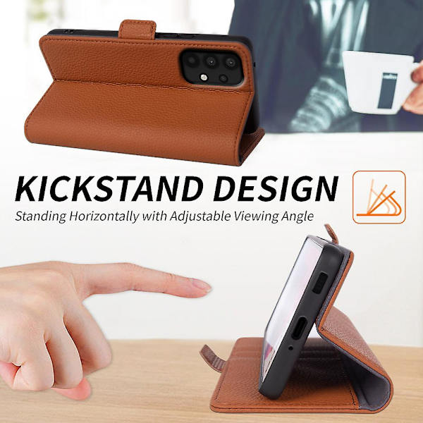För Samsung Galaxy A33 5g äkta kohudsläder cover Fullt skydd Telefon Flip Case Light Brown